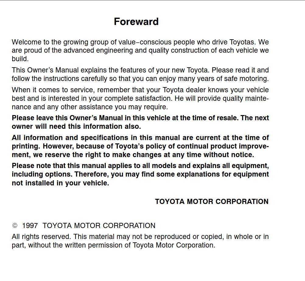 1997 toyota corolla owners manual