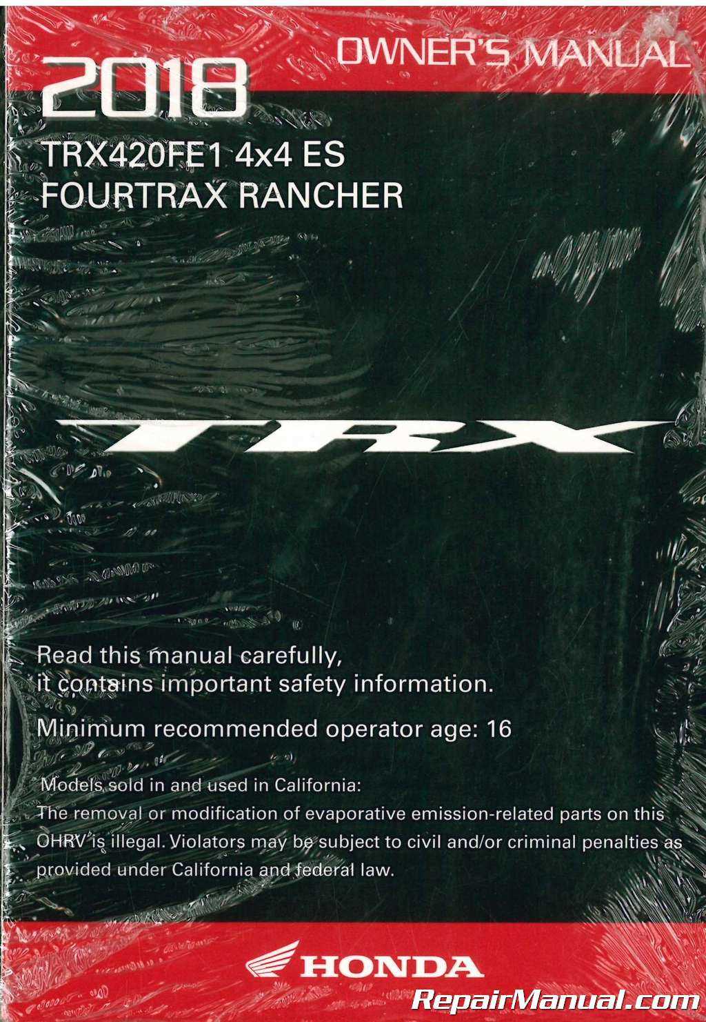 2001 honda rancher 350 owners manual