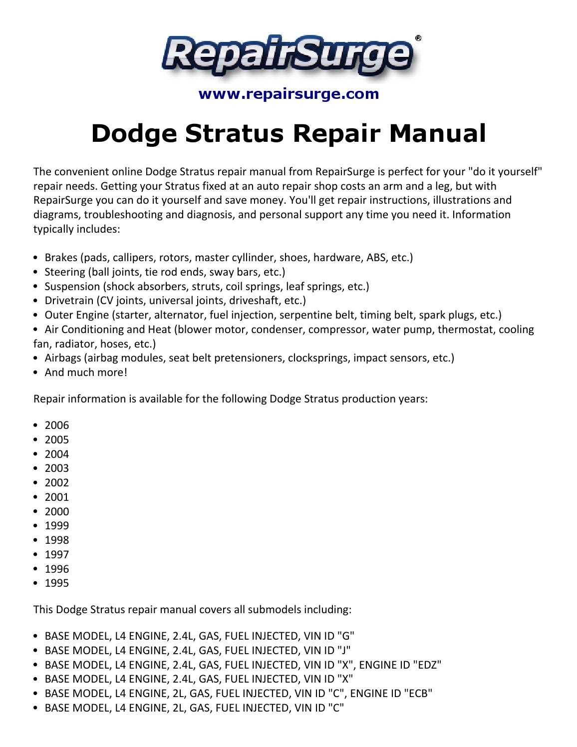 2003 dodge stratus owners manual