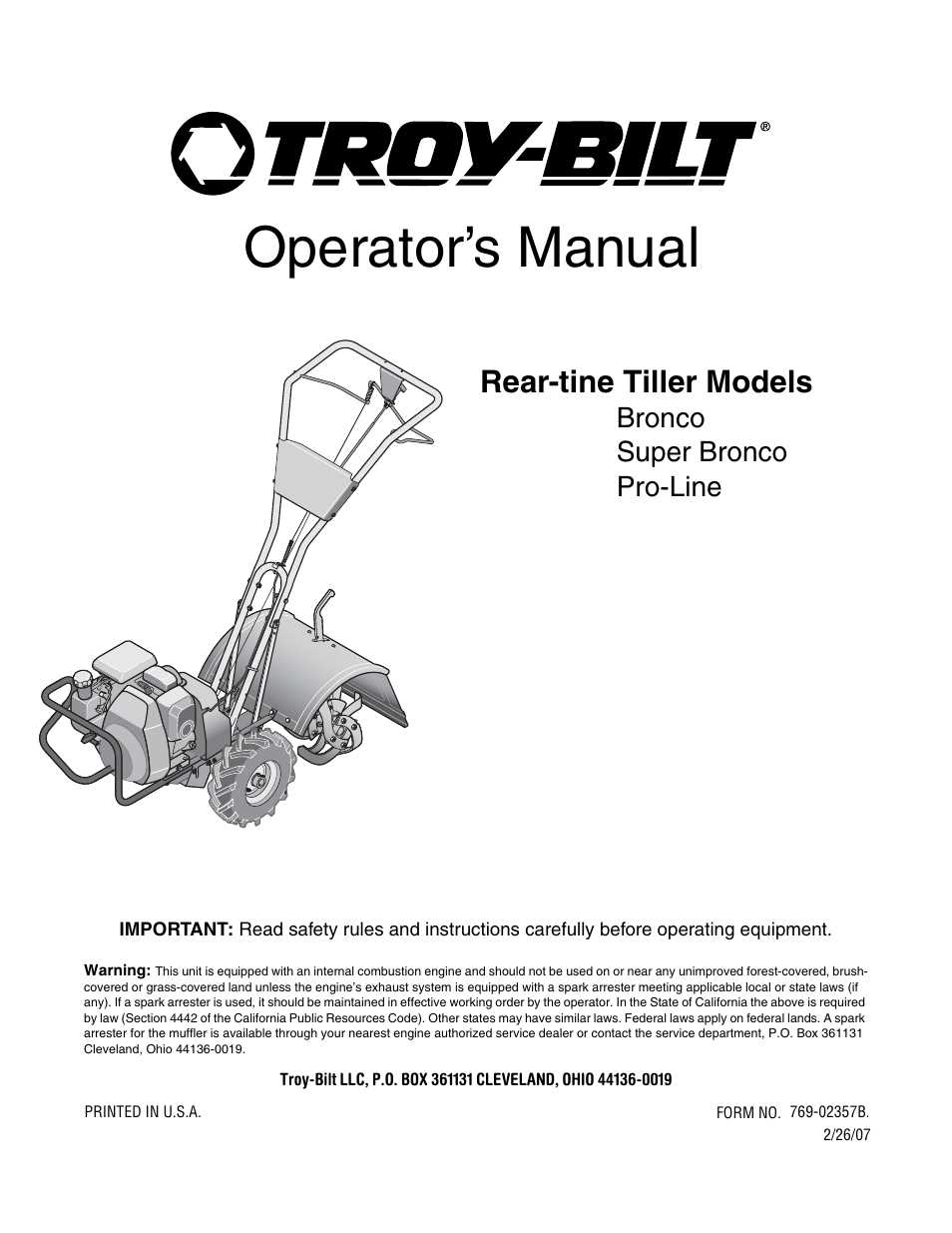 2006 troy bilt bronco owners manual