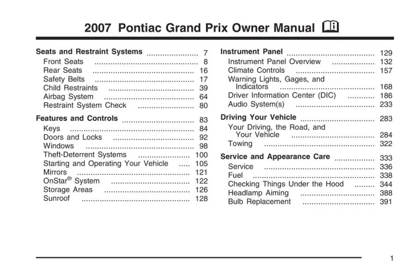 2007 grand prix owners manual