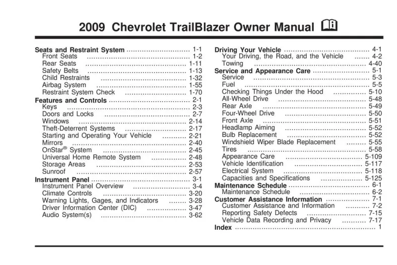 2009 chevrolet trailblazer owners manual