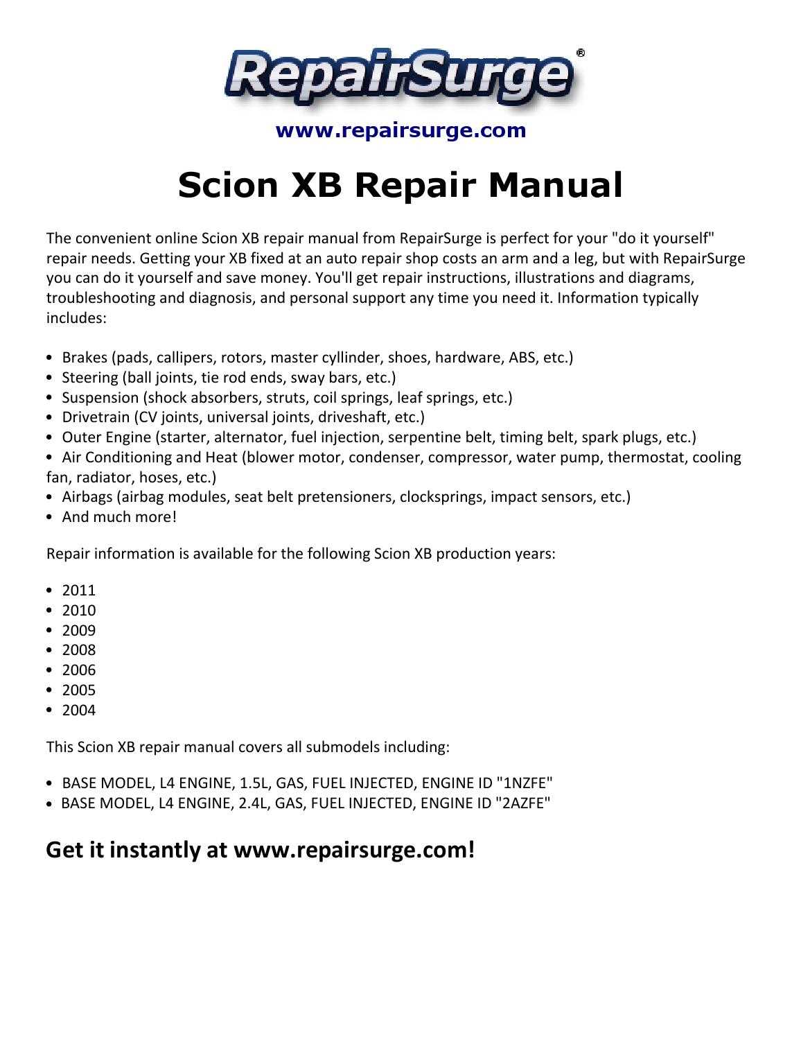 2009 toyota scion xb owners manual