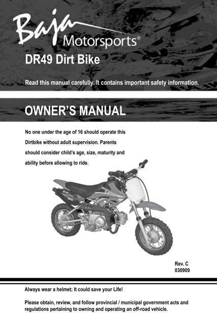 baja mini bike owners manual