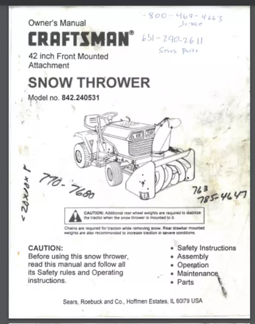 craftsman snowblower owners manual