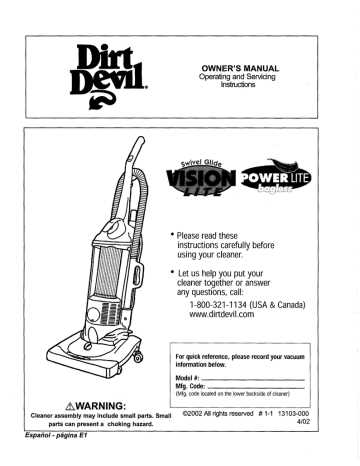 dirt devil vacuum owners manual