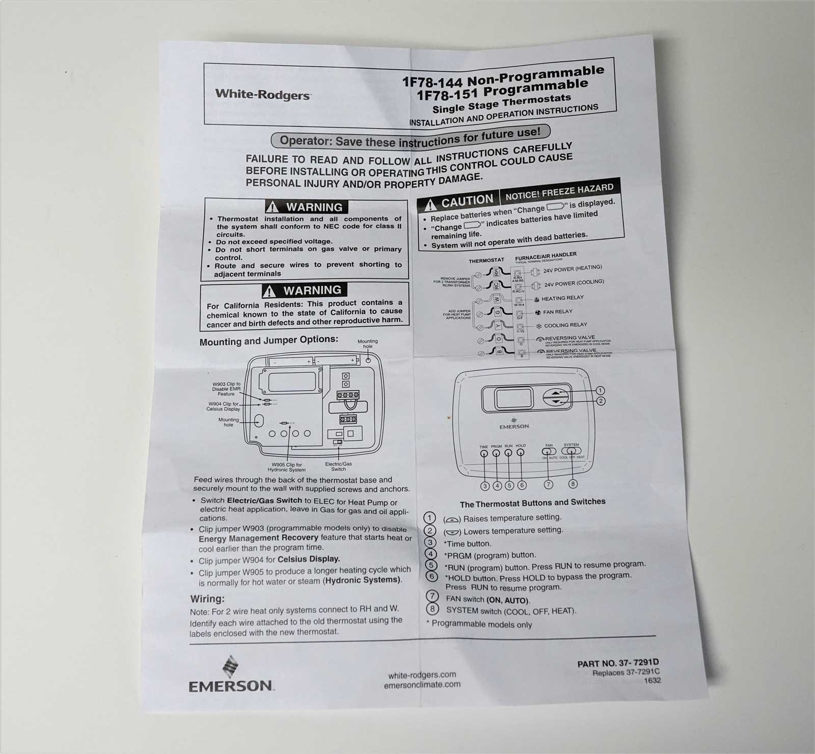 emerson thermostat owners manual