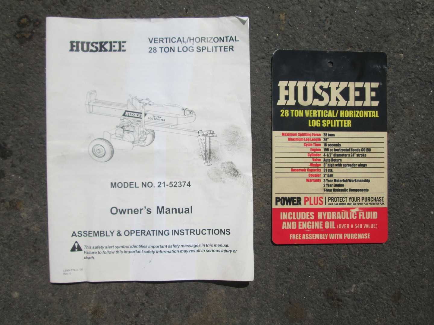 huskee log splitter owners manual