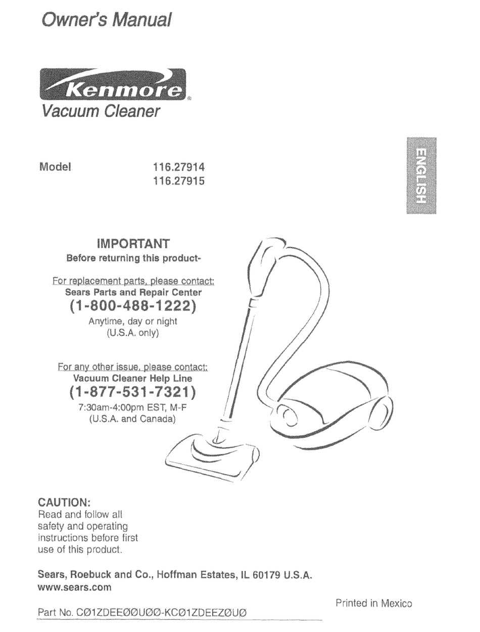 kenmore vacuum model 116 owners manual