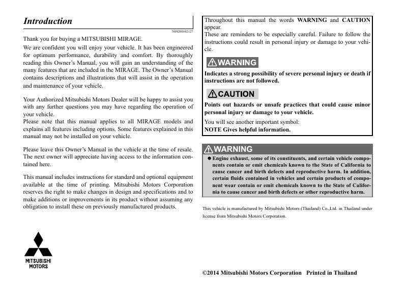 mitsubishi mirage owners manual