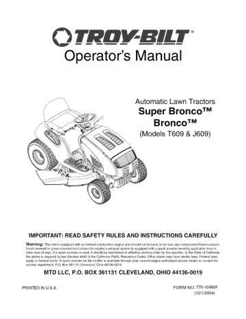 owners manual for troy bilt riding lawn mower