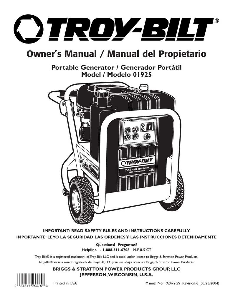 troy bilt generator 6000 owners manual