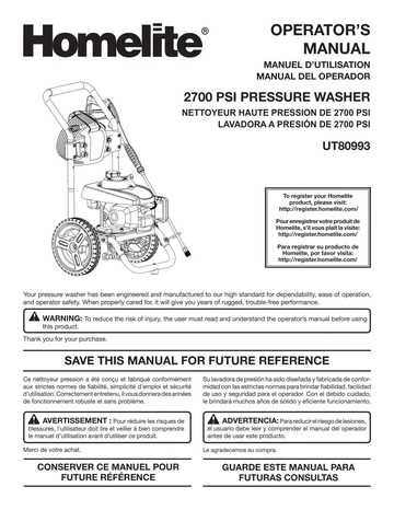 homelite 2700 psi pressure washer owners manual