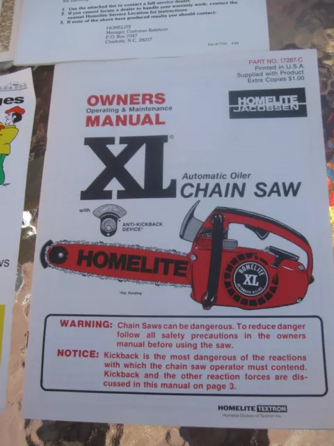 homelite xl chainsaw owners manual