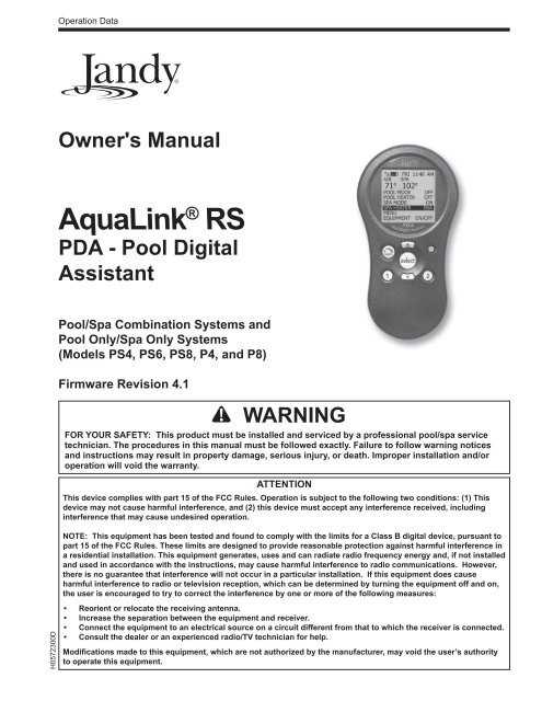 aqualink rs4 owners manual