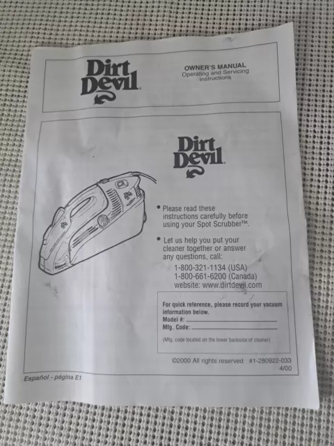 dirt devil spot scrubber owners manual