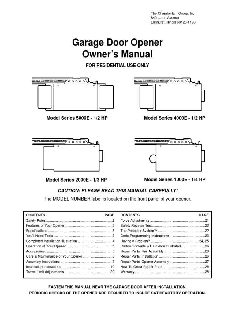 sears garage door opener owners manual