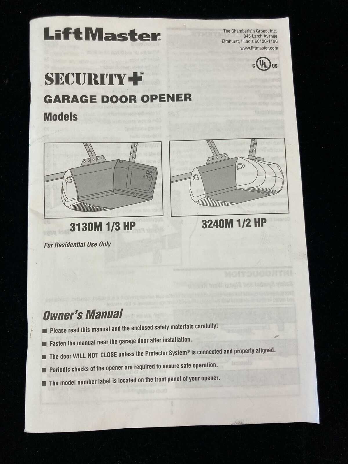 liftmaster garage door opener owners manual