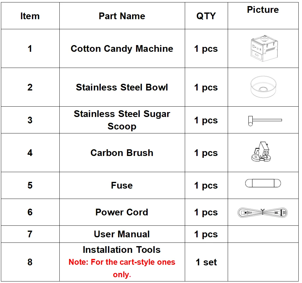 vevor cotton candy machine owners manual