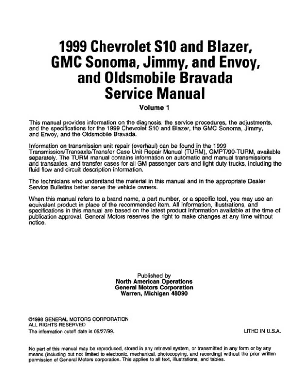 1999 gmc sonoma owners manual