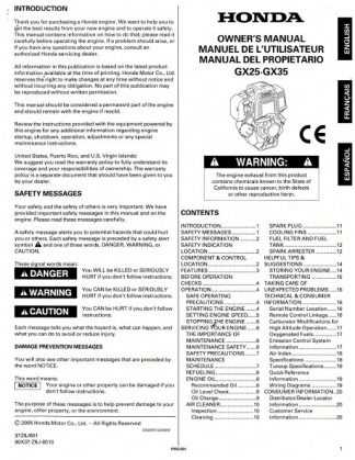 honda gx200 owners manual