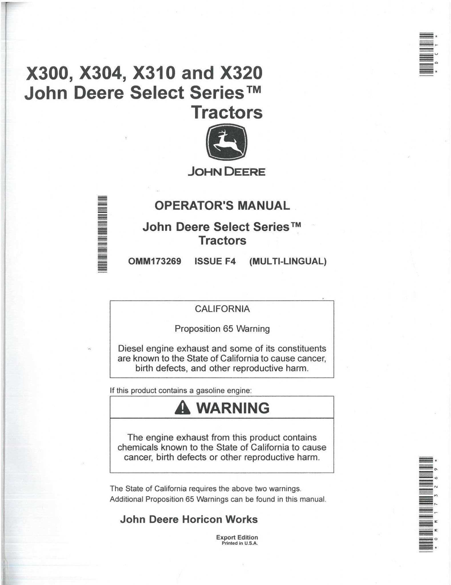 john deere x300 owners manual