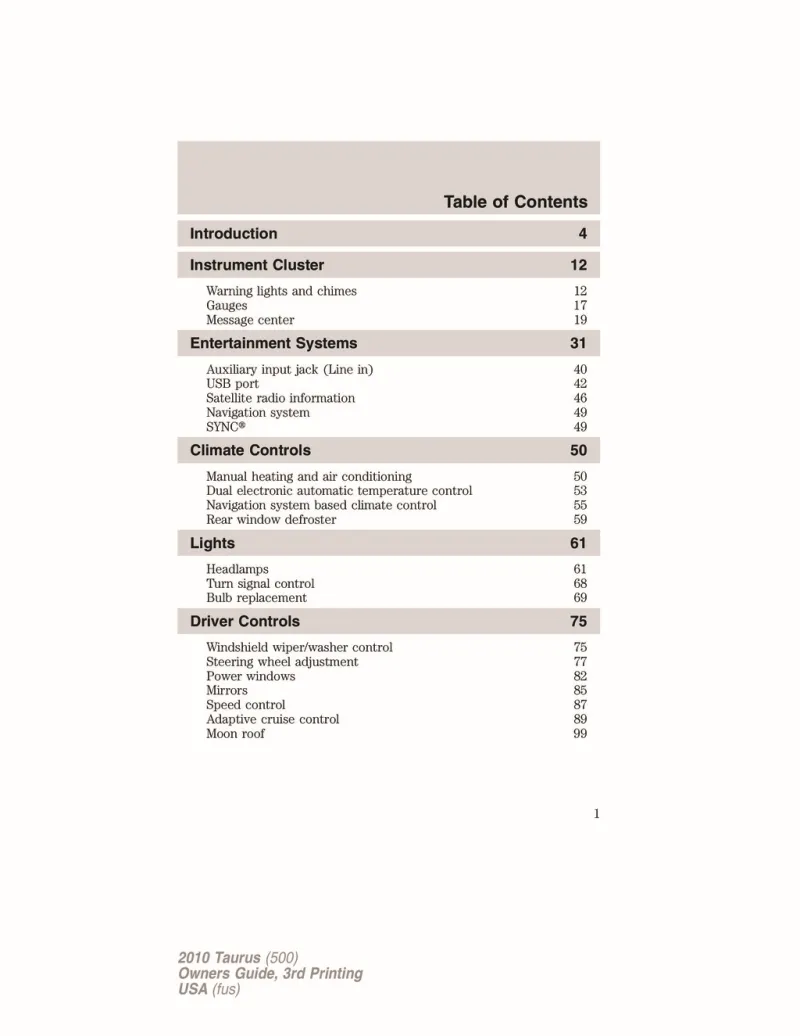 2010 ford taurus owners manual