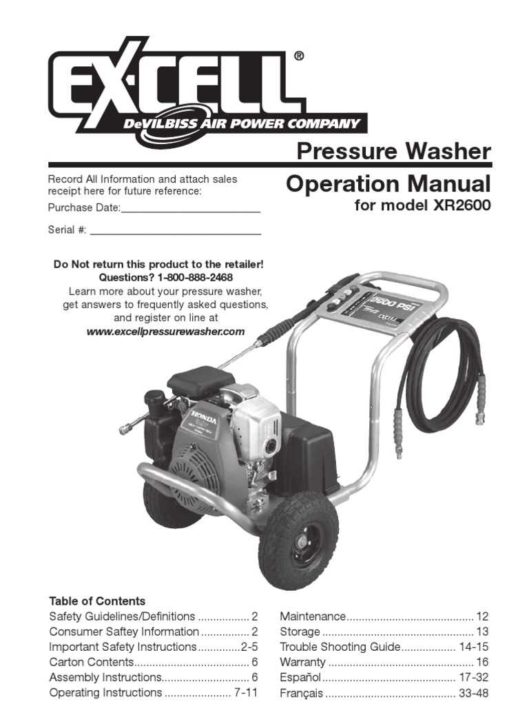 excell power washer owners manual