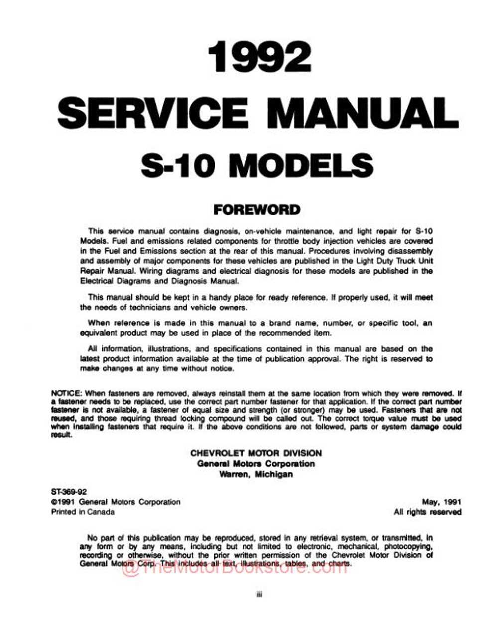 1992 chevy s10 owners manual