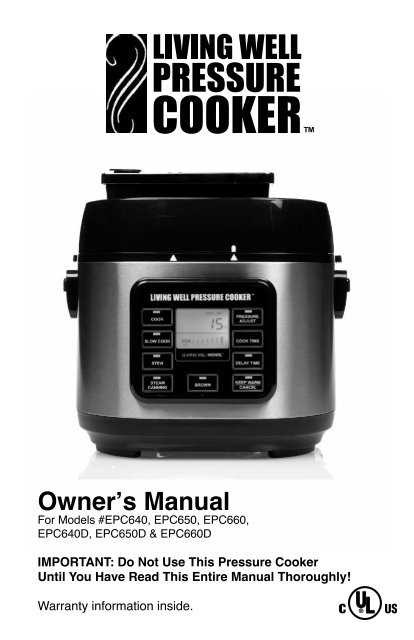 pressure cooker xl owners manual