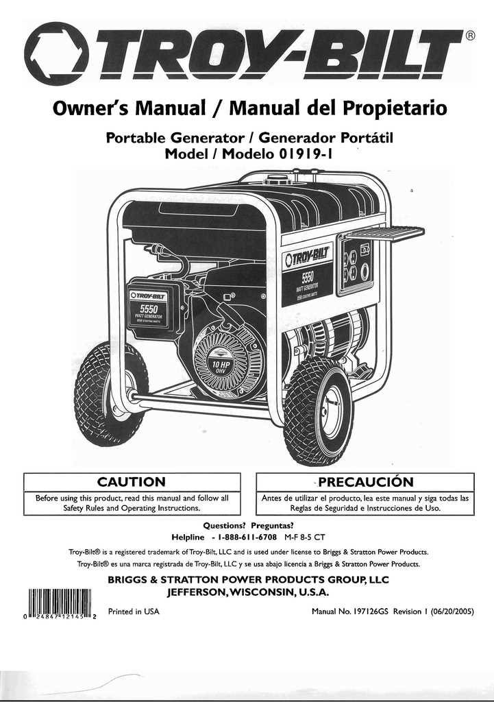 troy bilt 5550 watt generator owners manual