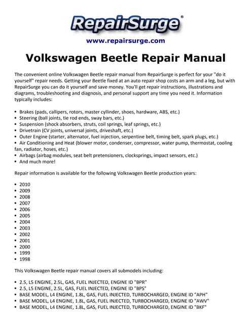 1999 vw beetle owners manual