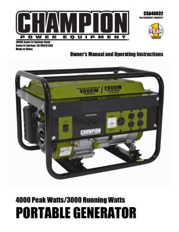 champion generator 3000 owners manual