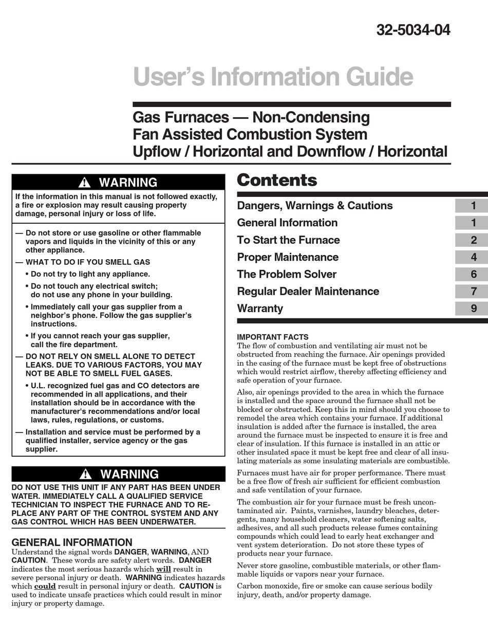 american standard furnace owners manual