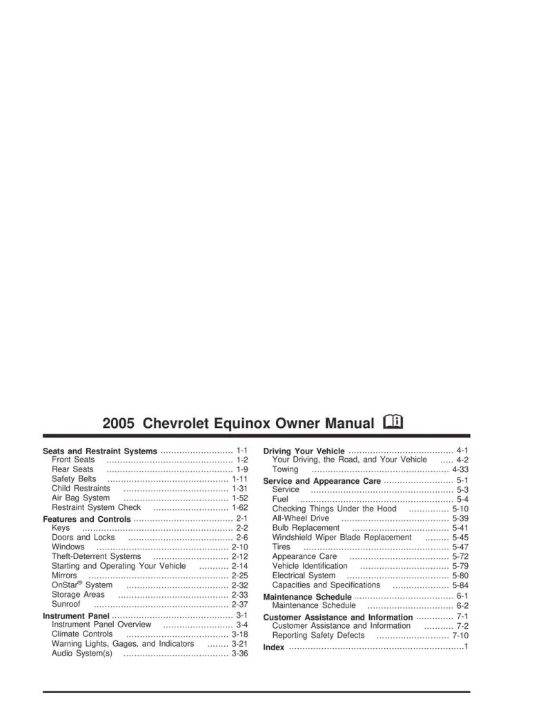 2005 chevrolet equinox owners manual