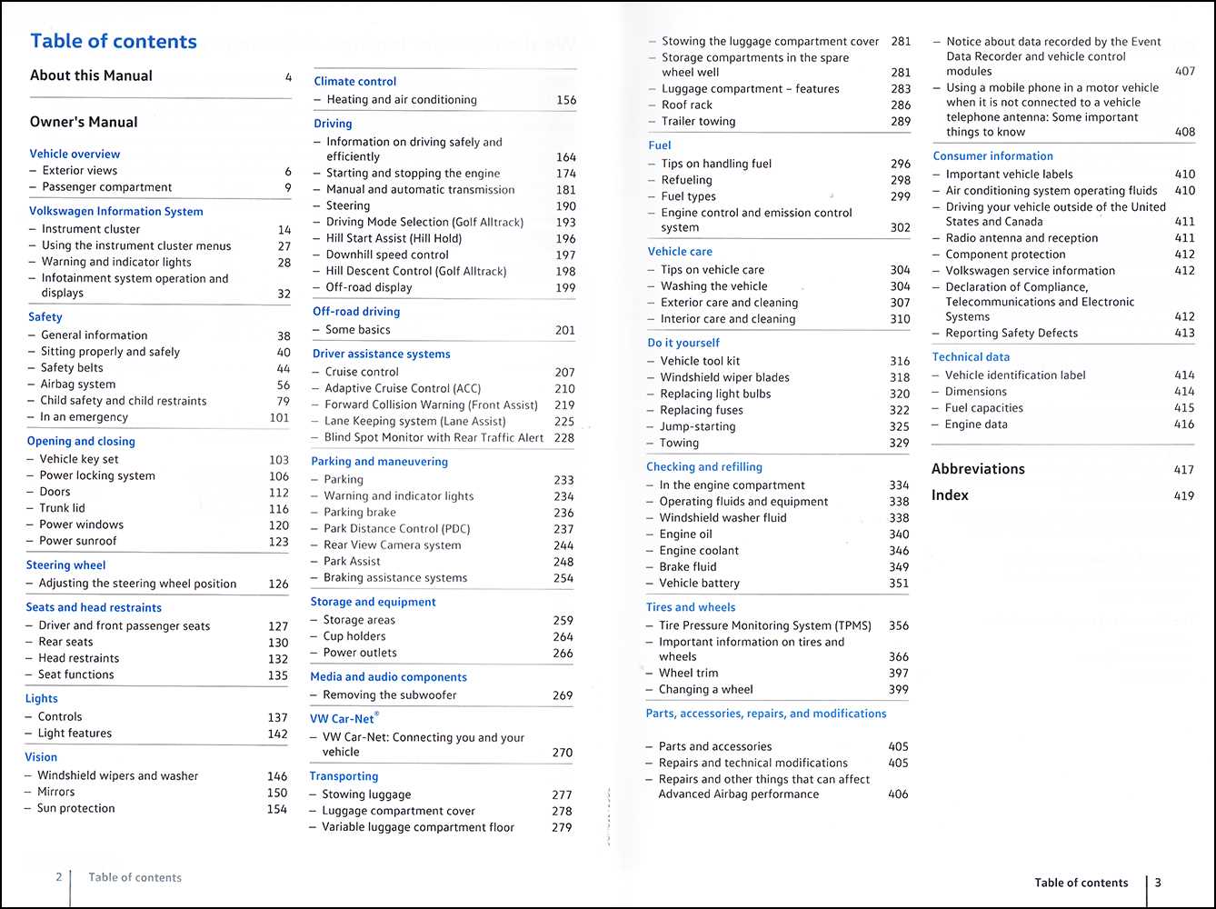 vw golf alltrack owners manual