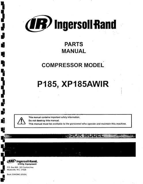 ingersoll rand 185 air compressor owners manual